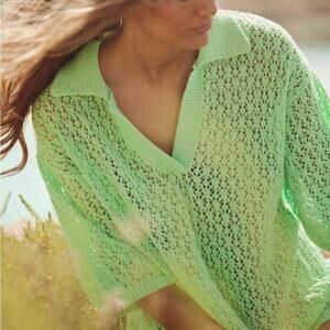 Zara Women’s Green Knit Collared Sweater Top Size L